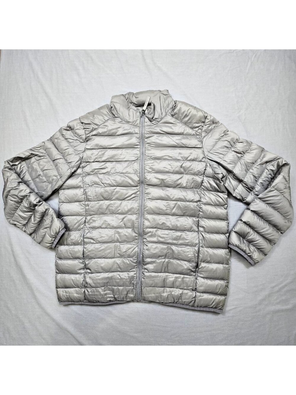 Attention Mens Large Down Jacket Puffer Gray Packable Full-Zip Nylon Shell